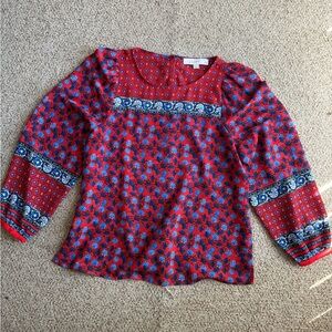 Red and Blue Patterned Petite Women's Top